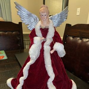Red velvet and silver angel tree topper